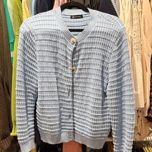 Light Blue Textured Knit Sweater Cardigan